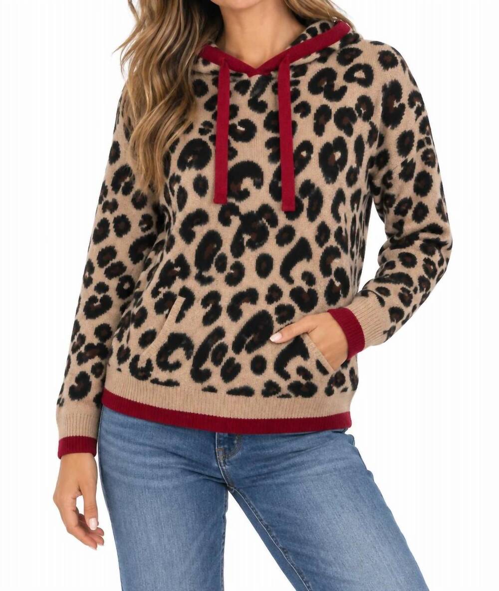 NEW CHARLIE B leopard jacquard hooded sweater in animal
